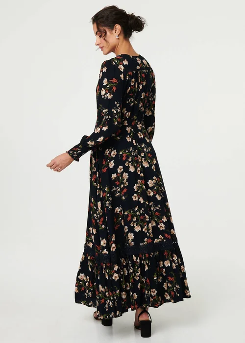 Izabel London Navy Floral Long Sleeve Lace Trim Maxi Dress - 14 Image 2