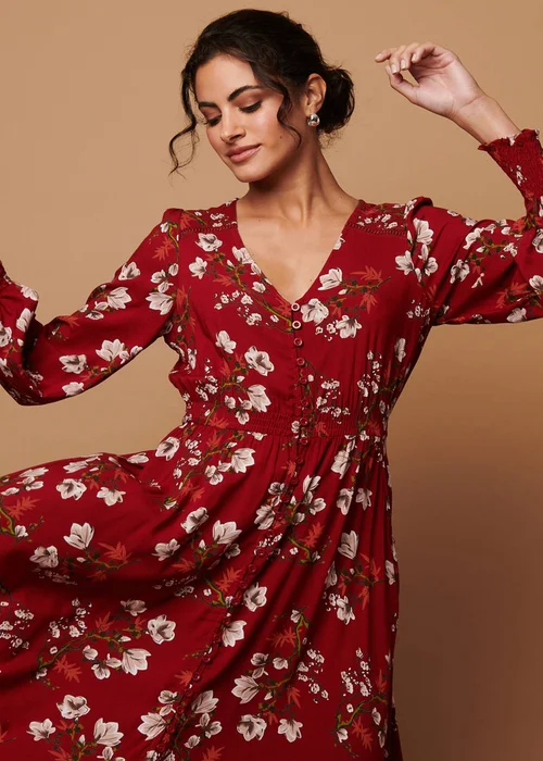 Izabel London Red Floral Long Sleeve Lace Trim Maxi Dress - 20 Image 4