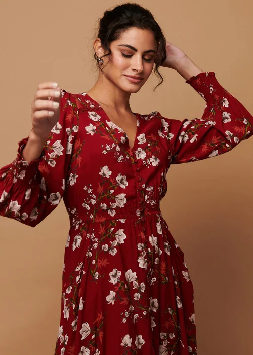 Izabel London Red Floral Long Sleeve Lace Trim Maxi Dress - 20 Image 3