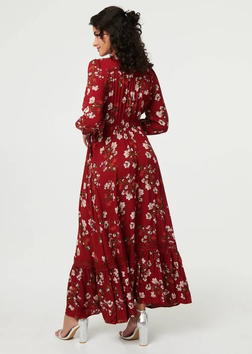 Izabel London Red Floral Long Sleeve Lace Trim Maxi Dress - 16 Image 6
