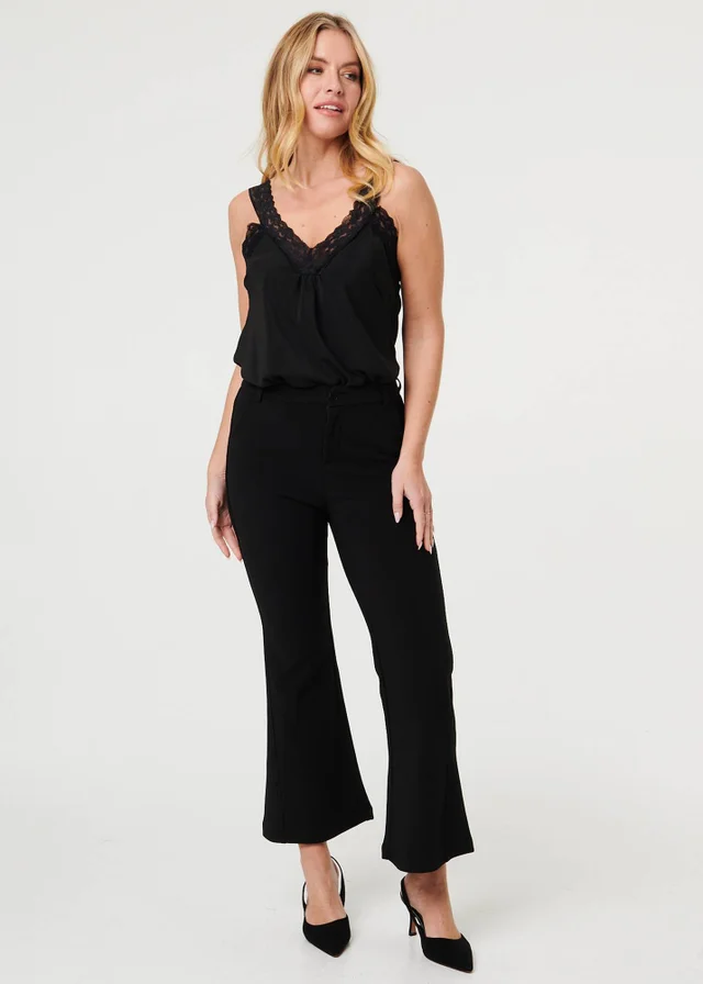 Izabel London Black High Waist Slim Flared Trousers