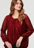 Izabel London Burgundy Floral Lace Semi Sheer Ruched Blouse - 8 Image 3