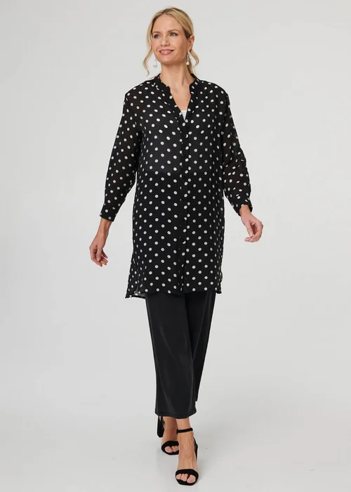 Izabel London Black Polka Dot Print Long Sleeve Tunic Shirt - 14 Image 4
