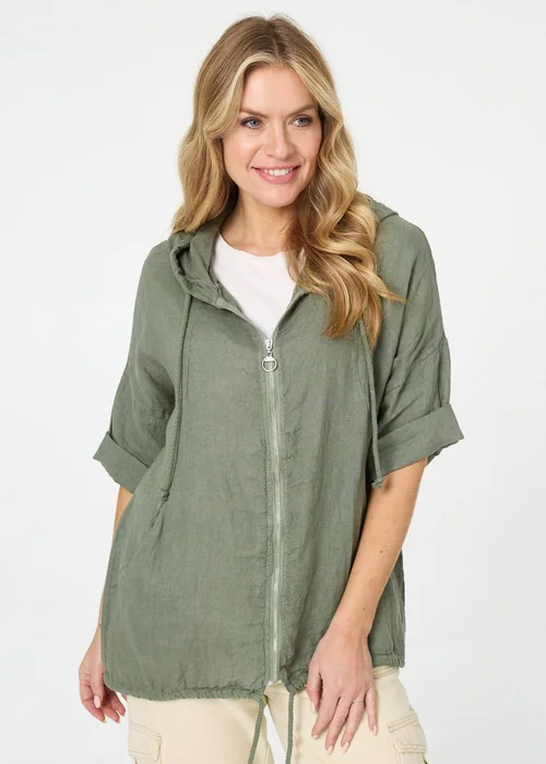 Izabel London Khaki Zip Front Drawstring Hooded Parka Jacket - 14 Image 1