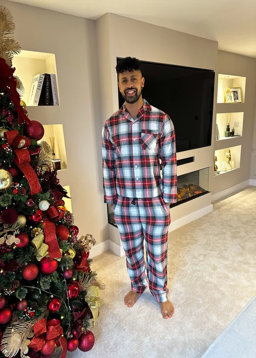 My Christmas Pyjamas White Tidings & Tartan Two-Piece Long Matching Pyjama Set - L Image 4