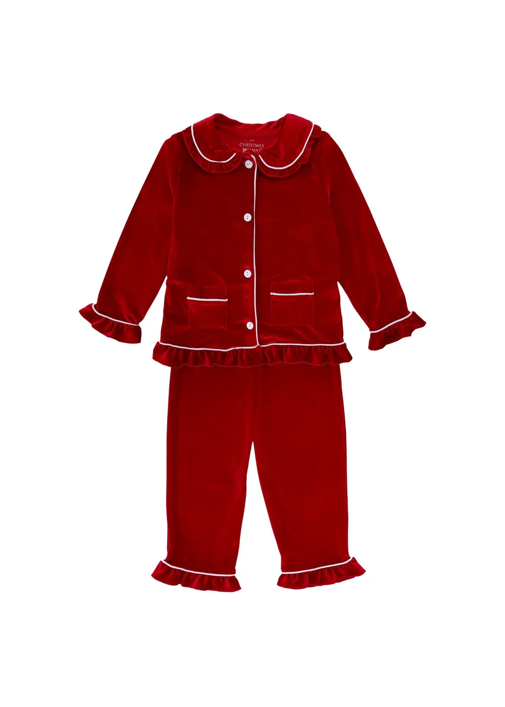 My Christmas Pyjamas Red Velvet Rouge Girl's Long Two-Piece Matching Pyjama Set (0m-12yrs) - 6-12 months Image 1
