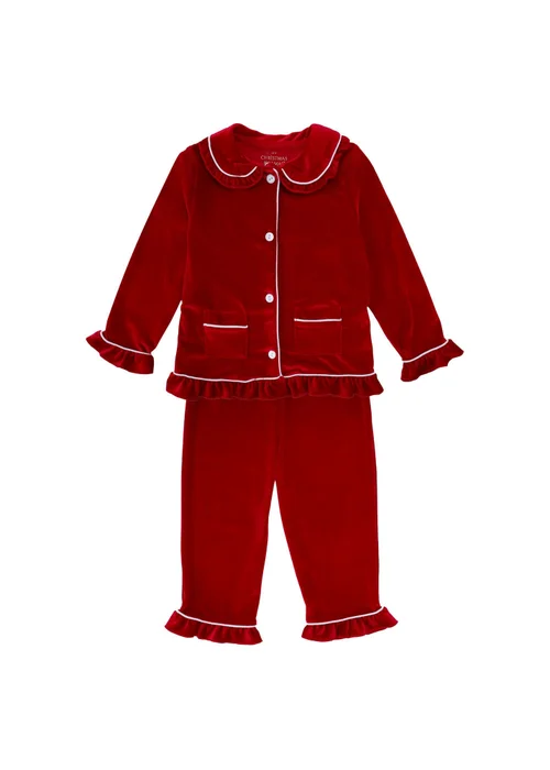 My Christmas Pyjamas Red Velvet Rouge Girl's Long Two-Piece Matching Pyjama Set (0m-12yrs) - 6-12 months Image 1