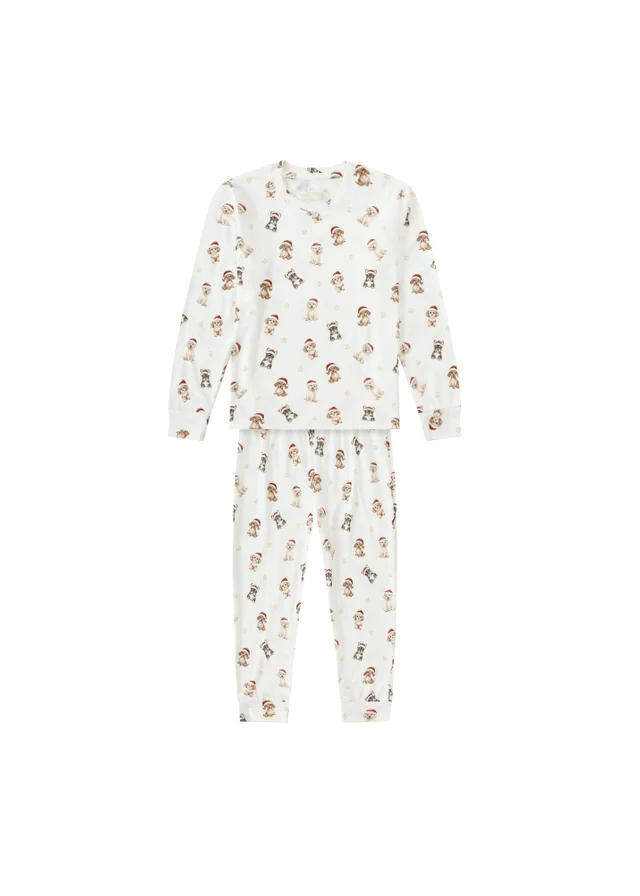 My Christmas Pyjamas Cream Santa Paws Children's Two-Piece Long Matching Pyjama Set (18m-14yrs)