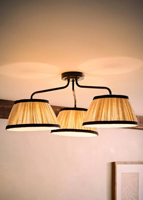ValueLights Clara Black 3 Arm Ceiling Light Fitting with Pleated Lampshades - One Size Image 2