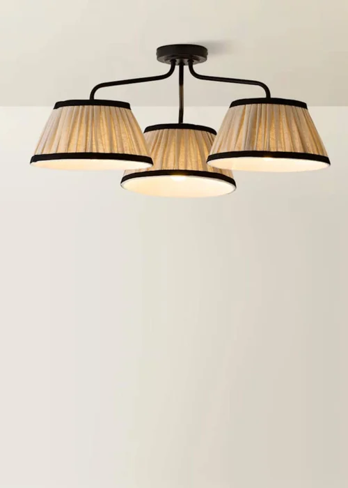 ValueLights Clara Black 3 Arm Ceiling Light Fitting with Pleated Lampshades - One Size Image 3