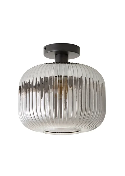 ValueLights Calpe Black Ceiling Light Ribbed Smoked Glass Shade - One Size Image 3