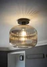 ValueLights Calpe Black Ceiling Light Ribbed Smoked Glass Shade - One Size Image 2