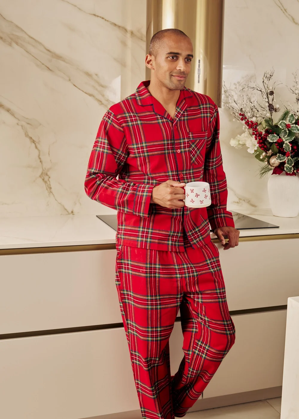 My Christmas Pyjamas Red Check The Halls Two-Piece Long Matching Pyjama Set - S Image 3