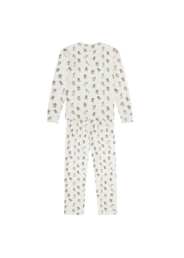 My Christmas Pyjamas Cream Santa Paws Women's Two-Piece Long Matching Pyjama Set