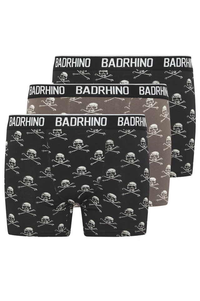 BadRhino 3 Pack Black Skull Boxers