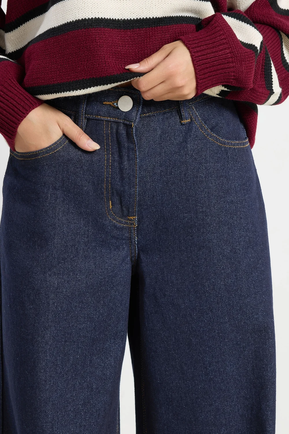 PixieGirl Petite Indigo Blue Stretch Wide Leg Jeans - Size 14, Leg 27 Image 4