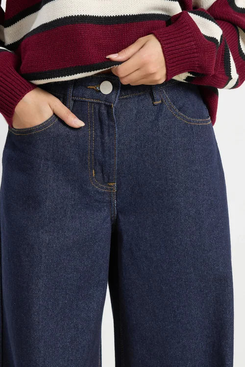 PixieGirl Petite Indigo Blue Stretch Wide Leg Jeans - Size 14, Leg 27 Image 4