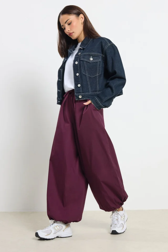 PixieGirl Petite Plum Purple Poplin Balloon Trousers