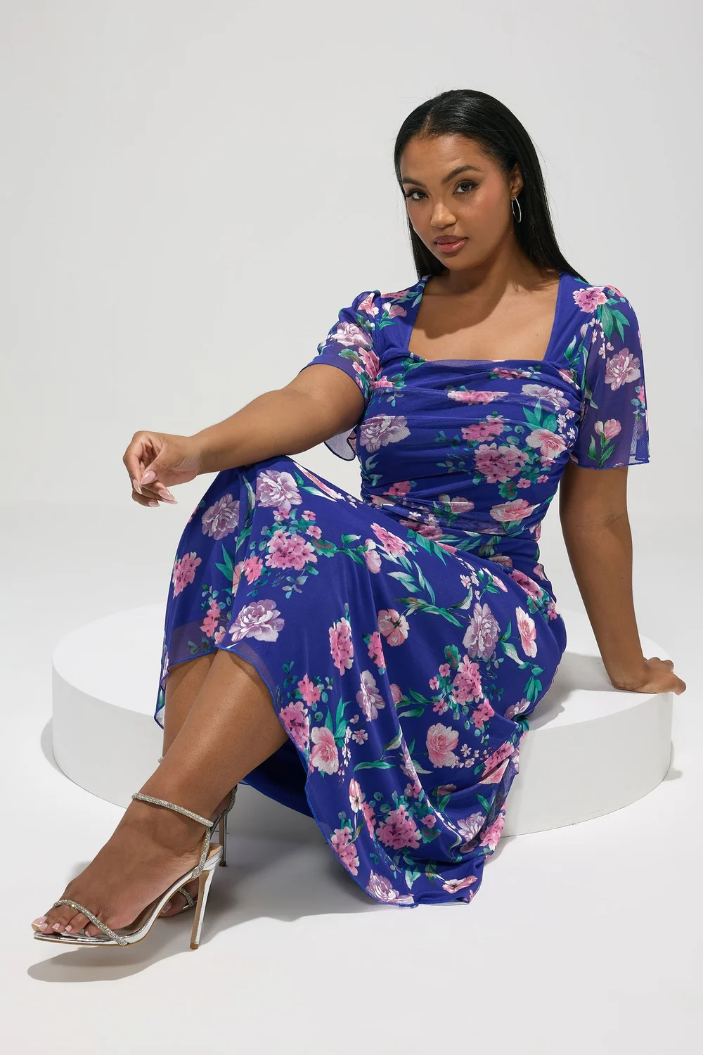 Yours London Curve Blue Floral Square Neck Maxi Dress - 26-28 Image 3