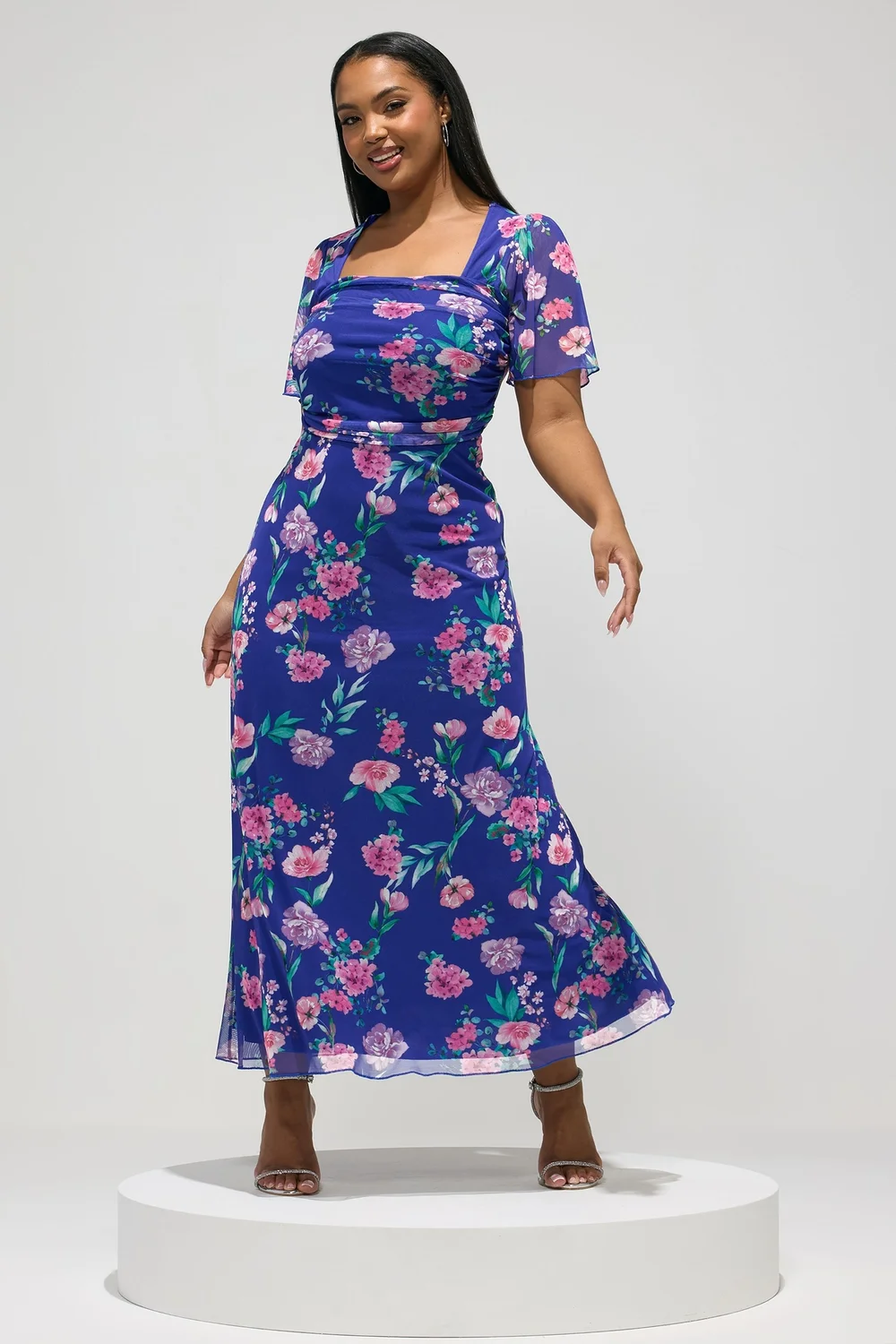 Yours London Curve Blue Floral Square Neck Maxi Dress - 26-28 Image 2