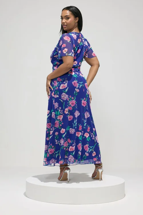 Yours London Curve Blue Floral Square Neck Maxi Dress - 26-28 Image 4