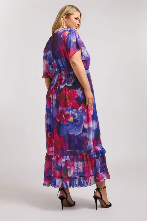 Yours London Curve Purple Floral Print Maxi Smock Dress - 22 Image 3
