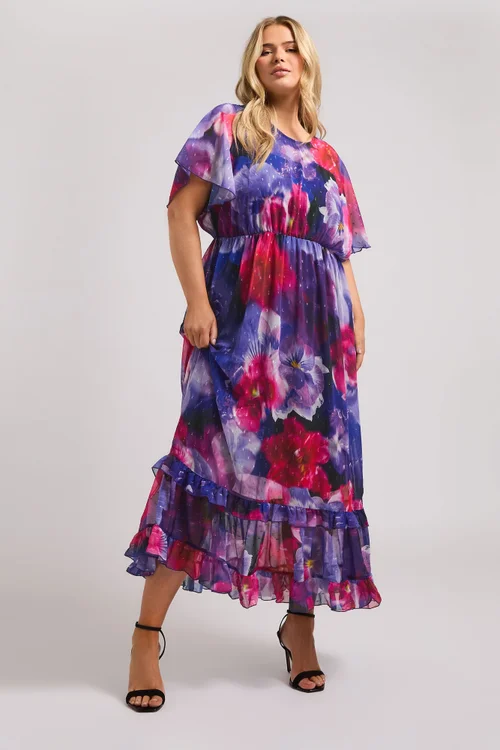 Yours London Curve Purple Floral Print Maxi Smock Dress - 22 Image 2
