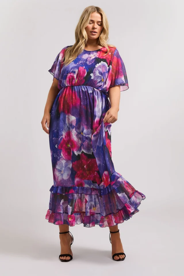 Yours London Curve Purple Floral Print Maxi Smock Dress