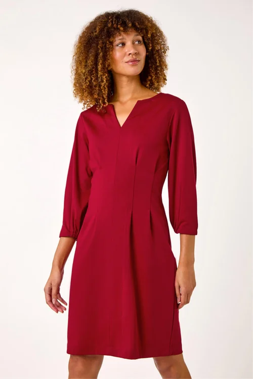 Roman Wine Ponte Notch Neck Stretch Dress - Size 14 Image 2