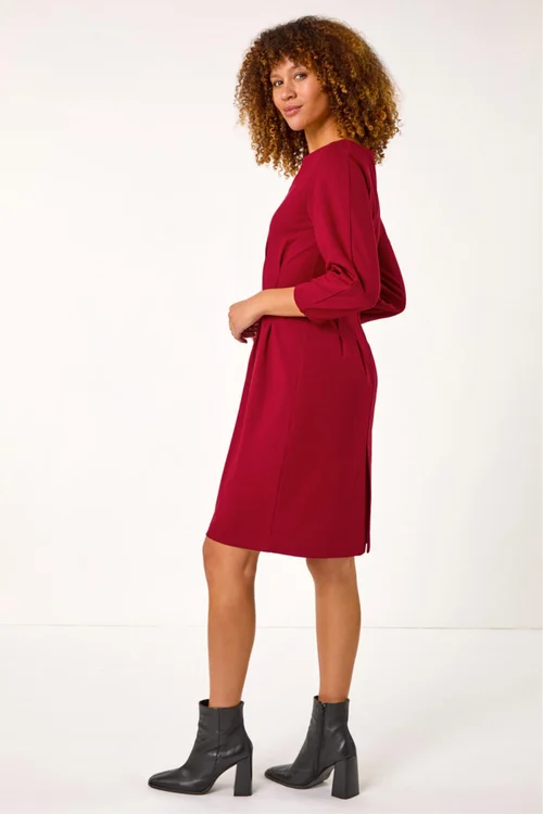 Roman Wine Ponte Notch Neck Stretch Dress - Size 14 Image 3