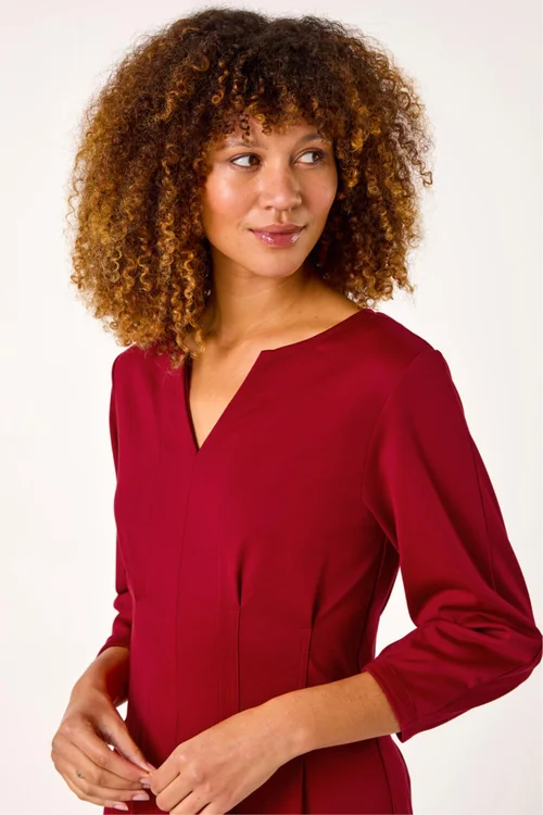 Roman Wine Ponte Notch Neck Stretch Dress - Size 14 Image 4