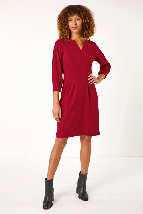 Roman Wine Ponte Notch Neck Stretch Dress - Size 14 Image 1