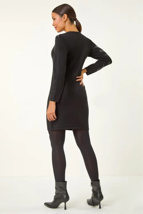 Roman Black Animal Print Embellished Shift Dress - 12 Image 3