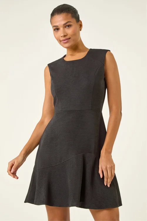 Roman Black Textured Stretch Skater Dress - 20 Image 2