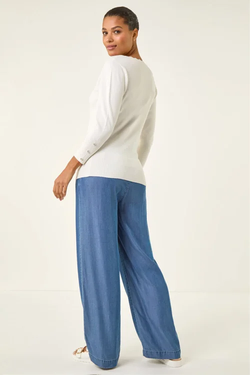 Roman Ivory Scalloped Neck Knit Jumper - Size 10 Image 3