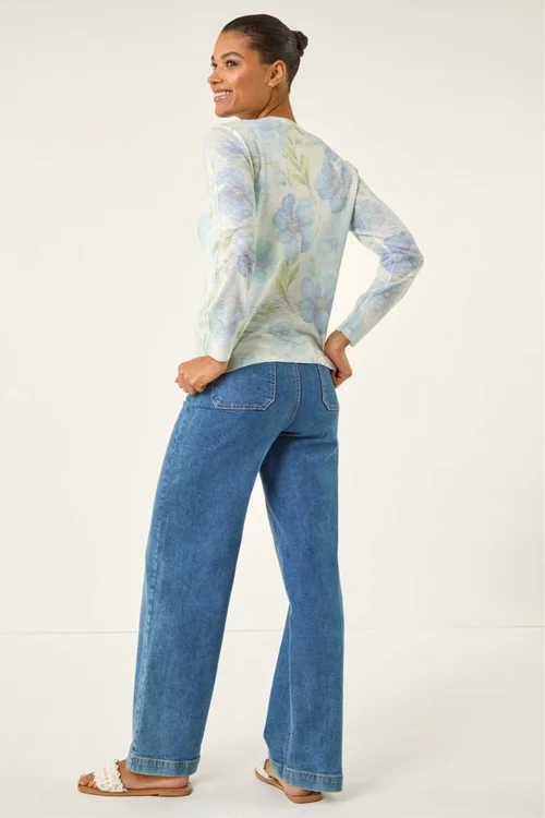 Roman Ivory Floral Print Knit Cardigan - 12 Image 3