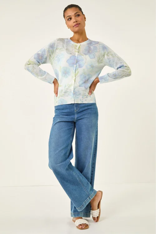 Roman Ivory Floral Print Knit Cardigan - 12 Image 4