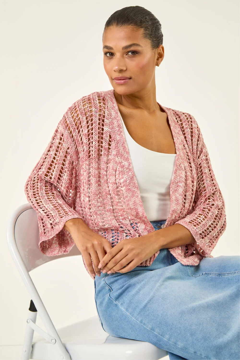 Roman Light Pink Spacedye Open Knitted Cardigan - Size 12 Image 1