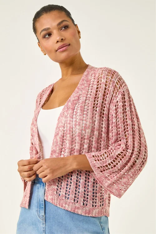 Roman Light Pink Spacedye Open Knitted Cardigan - Size 12 Image 4