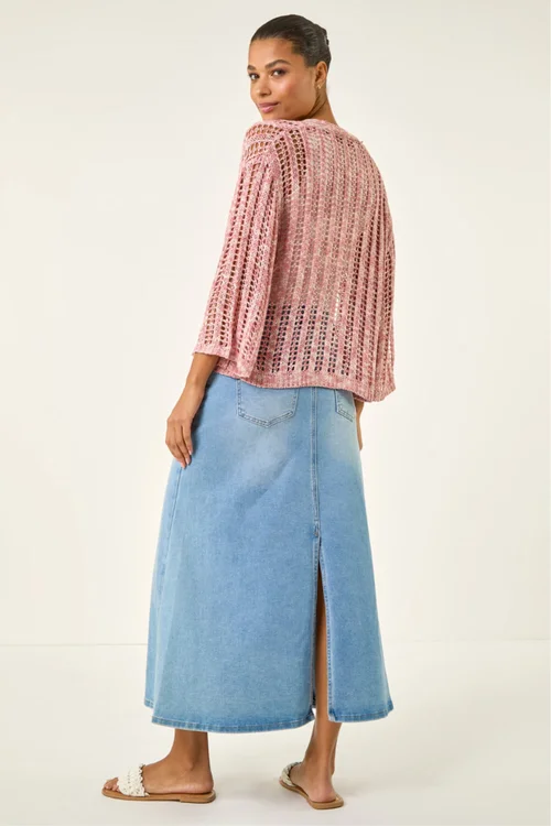 Roman Light Pink Spacedye Open Knitted Cardigan - Size 12 Image 3