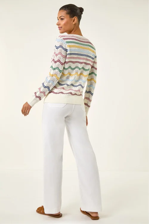 Roman Ivory Stripe Wave Knit Jumper - Size 16 Image 3