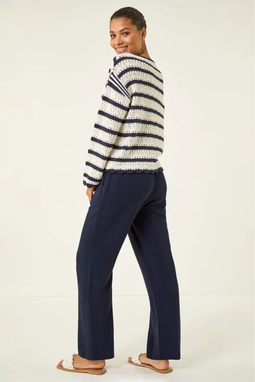 Roman Ivory Stripe Pointelle Knit Jumper - 12 Image 3