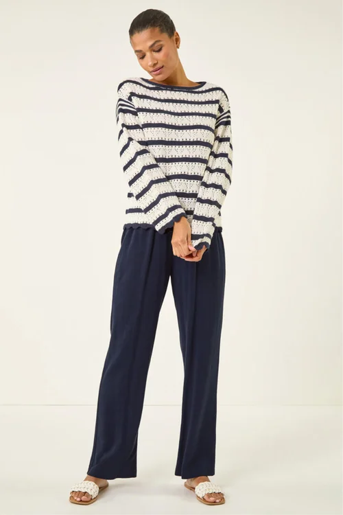 Roman Ivory Stripe Pointelle Knit Jumper - 12 Image 2