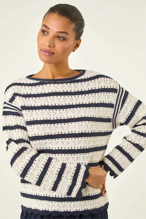 Roman Ivory Stripe Pointelle Knit Jumper - 12 Image 4