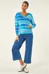 Roman Blue Textured V-Neck Knit Hoodie - Size 18 Image 3