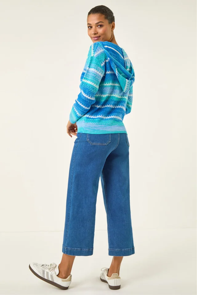 Roman Blue Textured V-Neck Knit Hoodie