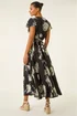 Roman Black Floral Print Ruched Midi Dress - 14 Image 3