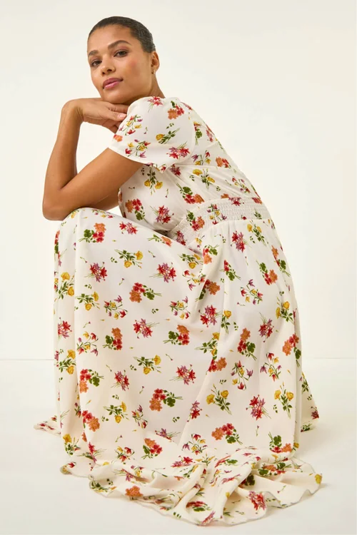 Roman Ivory Floral Print Buttoned Midi Dress - 12 Image 2