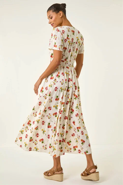 Roman Ivory Floral Print Buttoned Midi Dress - 12 Image 3