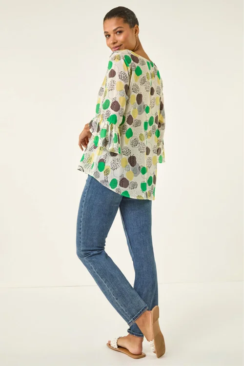 Roman Green Abstract Spot Flare Sleeve Top - Size 18 Image 3